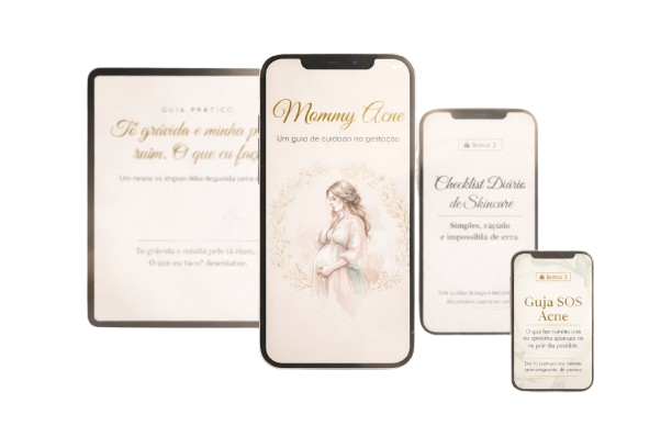 Mockup do ebook Mommy Acne — visualização em celular e tablet